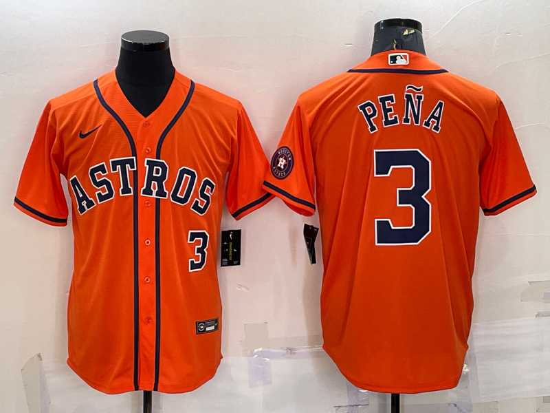 Men%27s Houston Astros #3 Jeremy Pena Number Orange With Patch Stitched MLB Cool Base Nike Jersey->houston astros->MLB Jersey